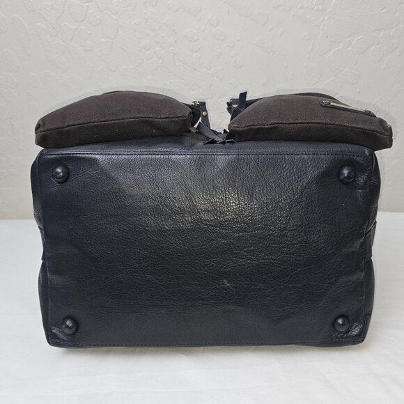 L.A.M.B Gwen Steffani Gray Canvas & Black Leather Crossbody Pocket Satchel - Picture 12 of 13